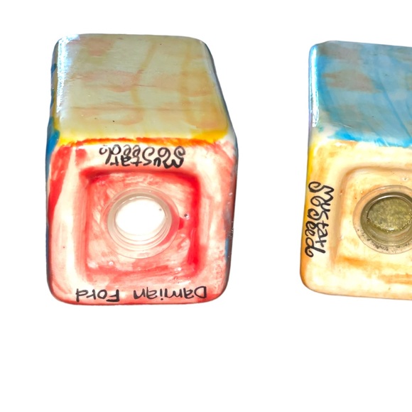 Damian Ford Multi Colored Pottery Salt & Pepper Shakers EUC‎ - Picture 8 of 9